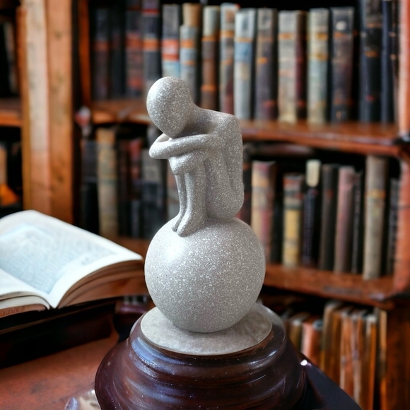 Contemplative Man Sculpture Gray Resin Human Figurine Thinker Sculpture Art Deco - Picture 1 of 7